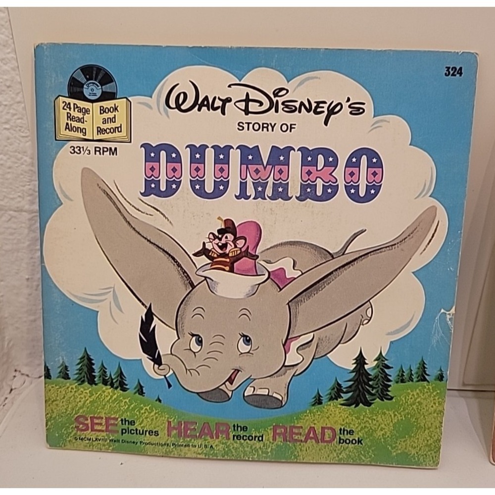 Vintage Disney Read Along Book Record Lot 3 Dumbo Pinocchio Jungle Book 33 RPM